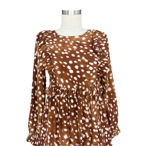 Zara Ruffle Brown Long Sleeve Mini Dress - Picture 3 of 4